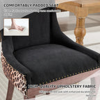 Leopard Upholstered Dining Chairs Set of 6, Animal Print Fabric Kitchen & Dining Room Chairs with Nailhead Trim, Black Leopard Pattern High Back Kitchen Chairs, Solid Wood Legs, Sillas de Comedor