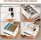 2 Drawer Farmhouse File Cabinet with Lock, Mobile Lateral Filing Cabinet for Letter/Legal/A4 Size, Open Storage Adjustable Shelf for Home Office Cabinets,White