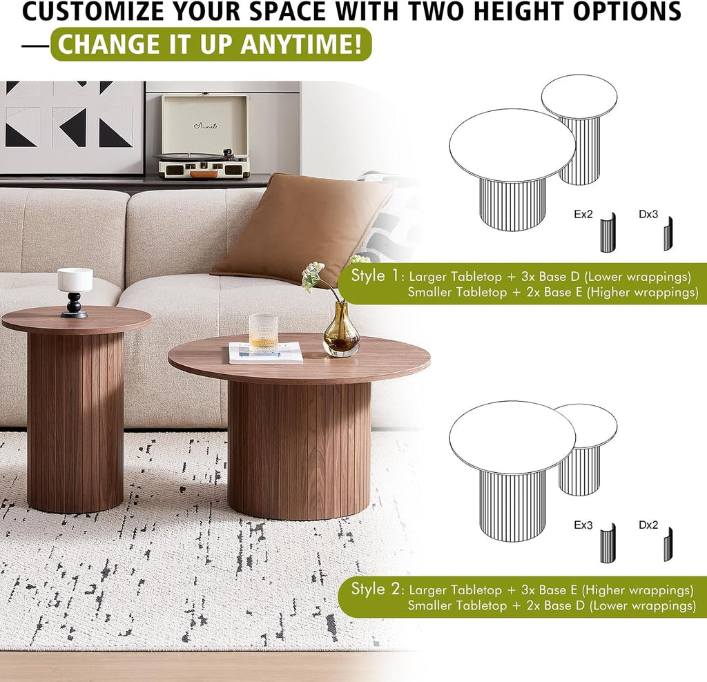 Round Nesting Coffee Table Set of 2 for Small Spaces | Modern style, suitable for living rooms, wooden