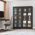 UNICOLY Lockable Display Cabinet with Glass Doors, Curio Cabinets with 4 Adjustable Shelves, Liquor Bookcase Bookshelf with Doors, Metal Storage Cabinet for Living Room Pantry, Black
