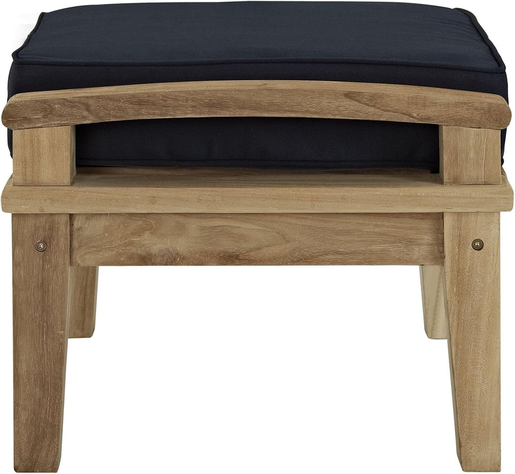 Modway Marina Outdoor Patio Teak Ottoman, Natural Navy