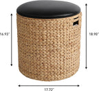 happimess SSL1003B Josie 18" Modern Coastal Hand-Woven Hyacinth Storage Ottoman with Lid, Foot Rest for Living Room, Bedroom, Entryway, Foyer, Natural/Black