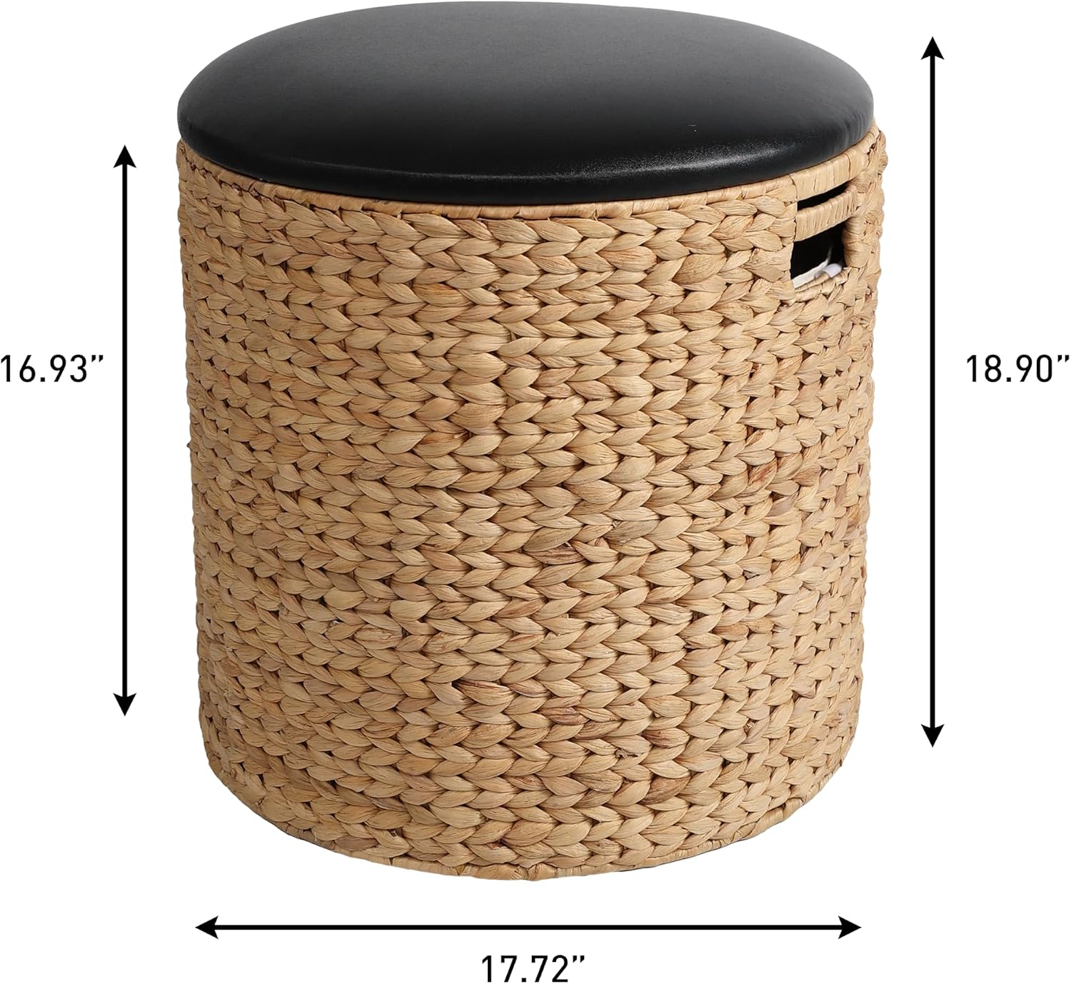 happimess SSL1003B Josie 18" Modern Coastal Hand-Woven Hyacinth Storage Ottoman with Lid, Foot Rest for Living Room, Bedroom, Entryway, Foyer, Natural/Black