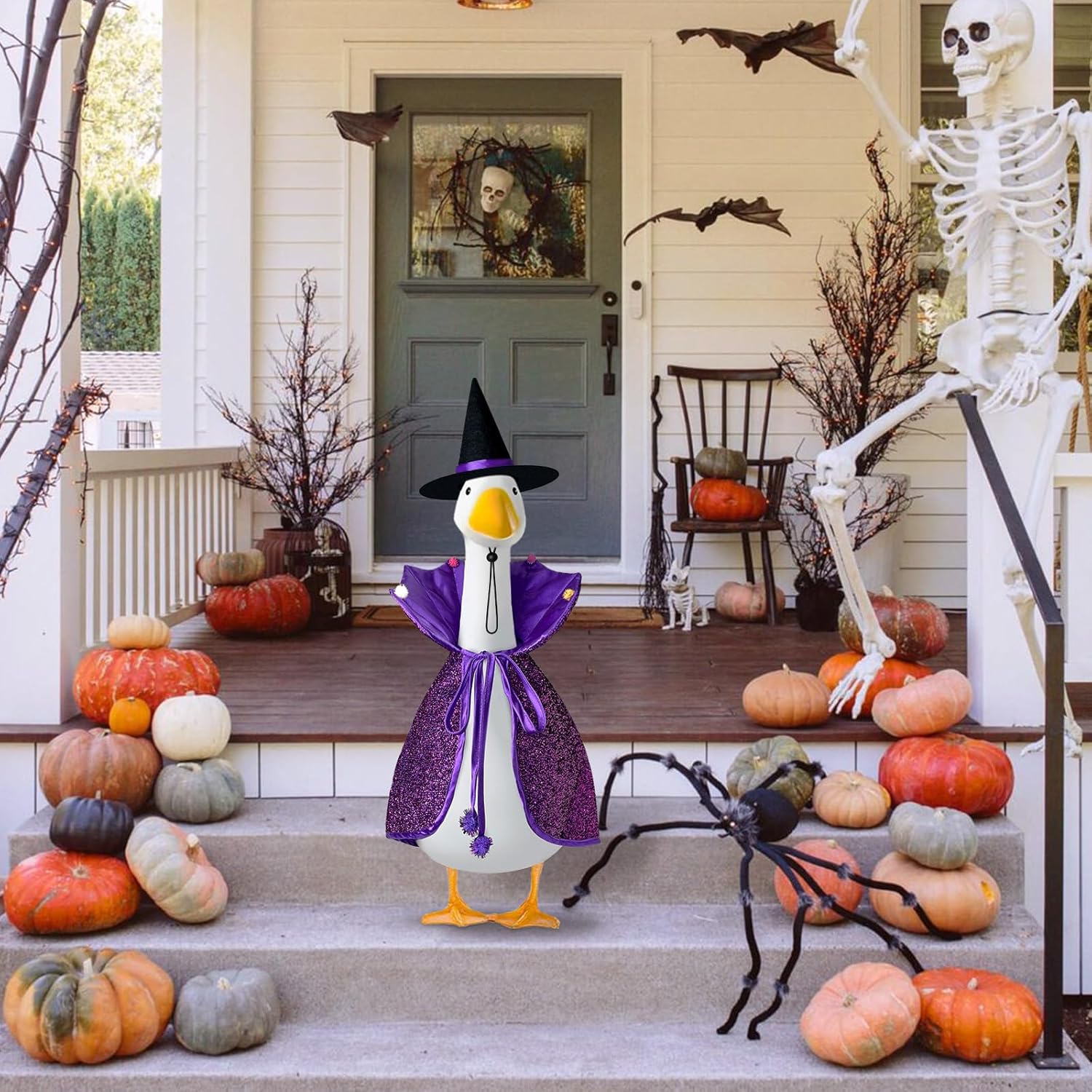 Witch Goose Outfit, 23-inch Halloween Porch Goose Outfit. Goose Clothes for Cement Goose Statue Decor