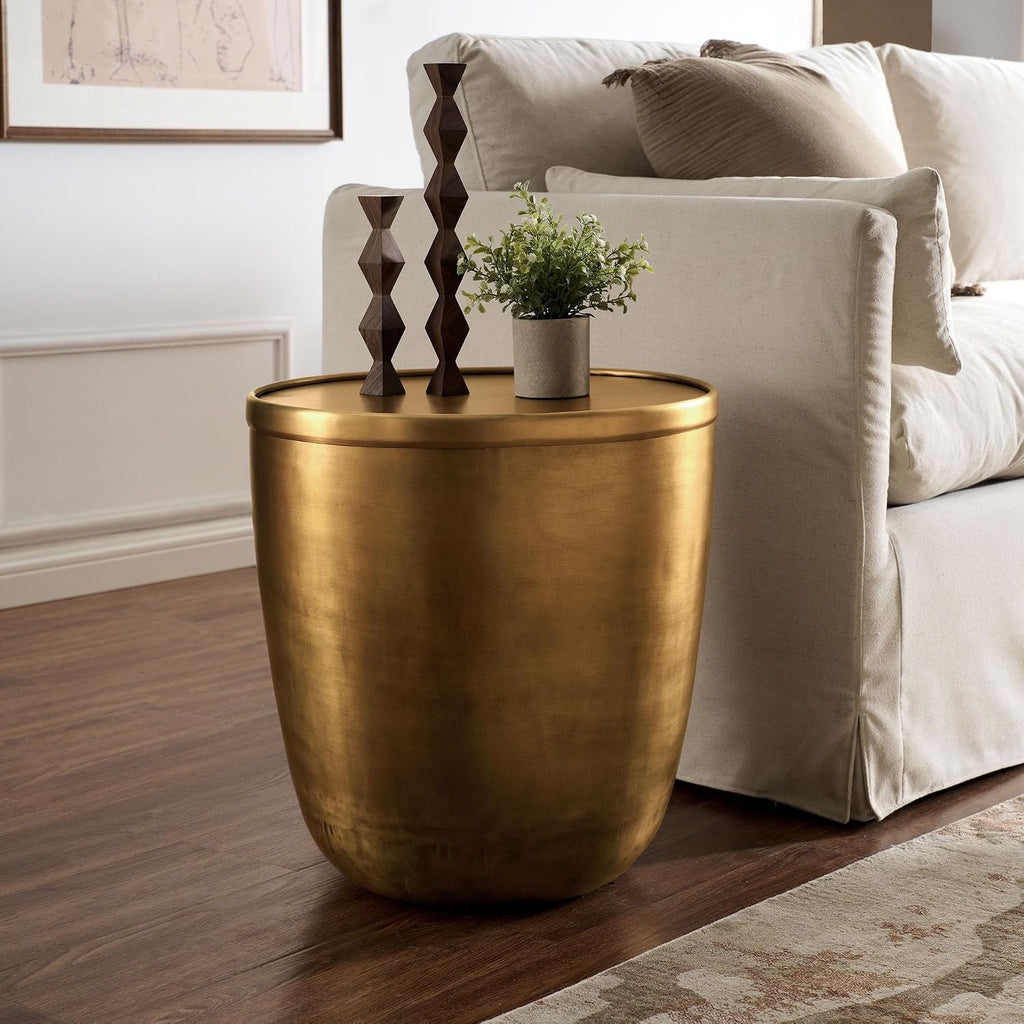 Modway Viora Metal Storage Side End Table in Burnished Brass - Modern Small Accent Table with Removable Lid