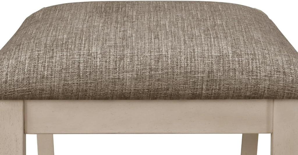 Dining Bench 48 Inch Upholstered Seat Cottage Style Chalk Gray Finish Cream Fabric Cushion Solid Wood Standard Height Bench for Dining Room Bedroom 76mm Cushion