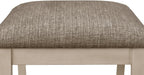 Dining Bench 48 Inch Upholstered Seat Cottage Style Chalk Gray Finish Cream Fabric Cushion Solid Wood Standard Height Bench for Dining Room Bedroom 76mm Cushion