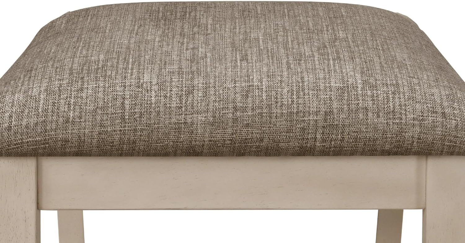 Dining Bench 48 Inch Upholstered Seat Cottage Style Chalk Gray Finish Cream Fabric Cushion Solid Wood Standard Height Bench for Dining Room Bedroom 76mm Cushion