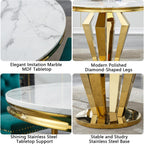 Henf Luxury Round Dining Table for 4-6 White Gold 45" Faux Marble Kitchen Table with Mirrored Stainless Steel Legs, Contemporary Modern Circle Dining Room Table (Table Only)