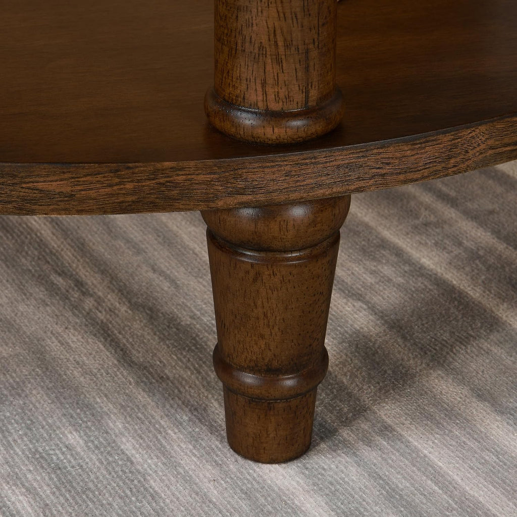 Round End Table with Storage Shelf, 19.7" High Sofa Side Table- with Bamboo Design, 3-Tier Beside Tables, Modern Telephone Tables- for Living Room, Corner, No-Tools Assembly, Walnut YBZ-D4166-LWA