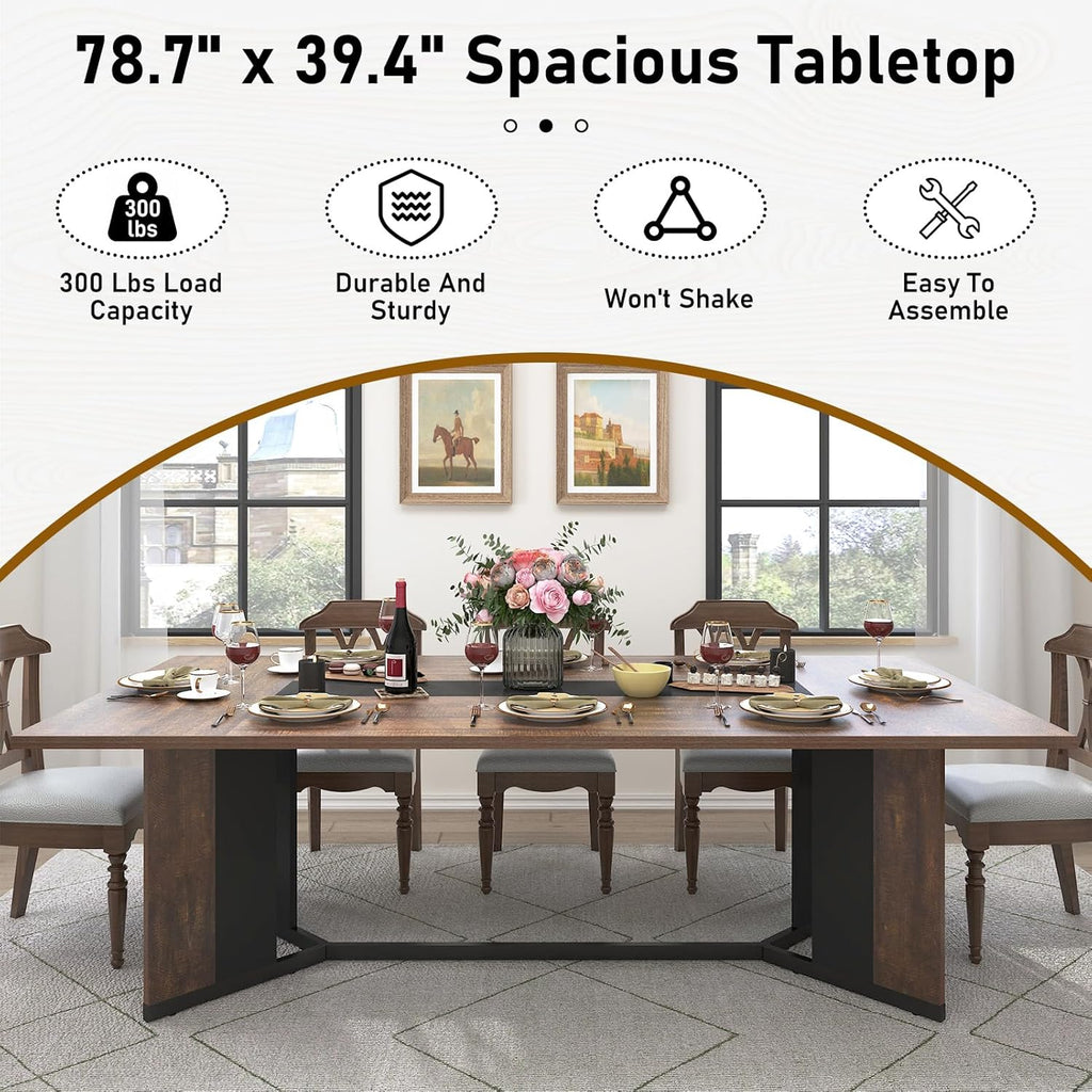 Hlivelood 78Inch Large Dining Table for 6 8 People,Wooden Rectangular Kitchen Table W/Waterproof Tabletop,Large Rectangle Furniture W/Adjustable Legs,Brown Dinner Table for Kitchen Dining Room(78IN)