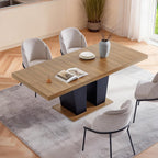 Dining Table Extendable 63 in-79 in for 4-8 Expandable Wood Rectangle with Fluted Base for Dining Room Kitchen Living Room Furniture Brown
