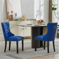 adochr PU Leather Dining Chairs Set of 2, Tufted Upholstered Dining Room Chair with Pull Ring & Solid Wood Legs, Blue