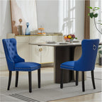 adochr PU Leather Dining Chairs Set of 2, Tufted Upholstered Dining Room Chair with Pull Ring & Solid Wood Legs, Blue