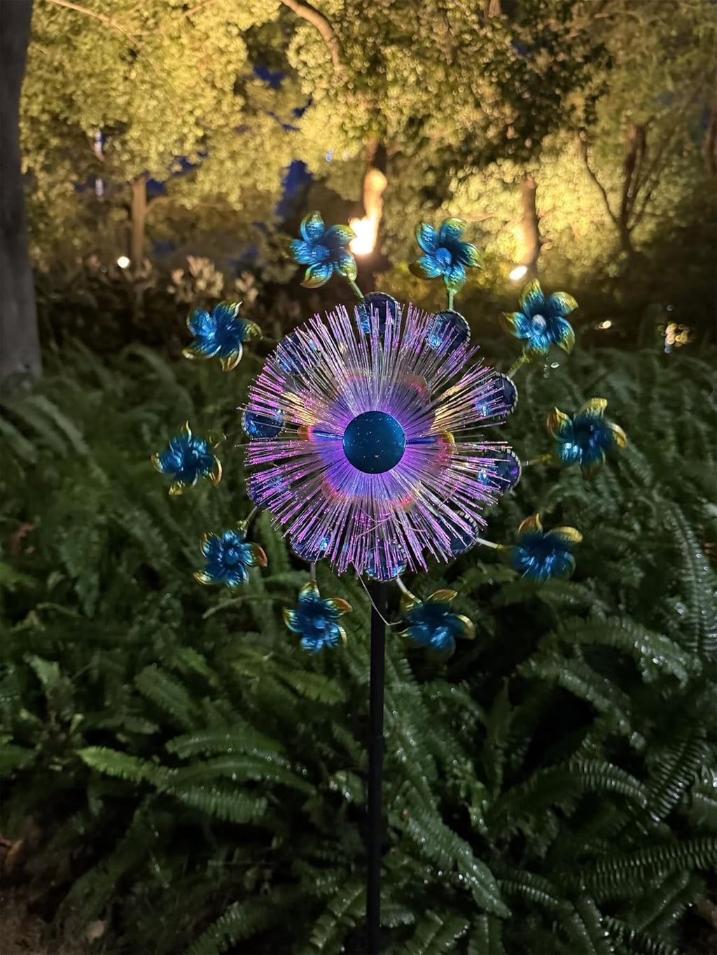 46" Flower Solar Wind Spinners for Yard and Garden, Sapphire Kinetic Windmill Wind Spinner Outdoor Decor, Solar Wind Sculpture Yard Art for Patio, Lawn & Garden