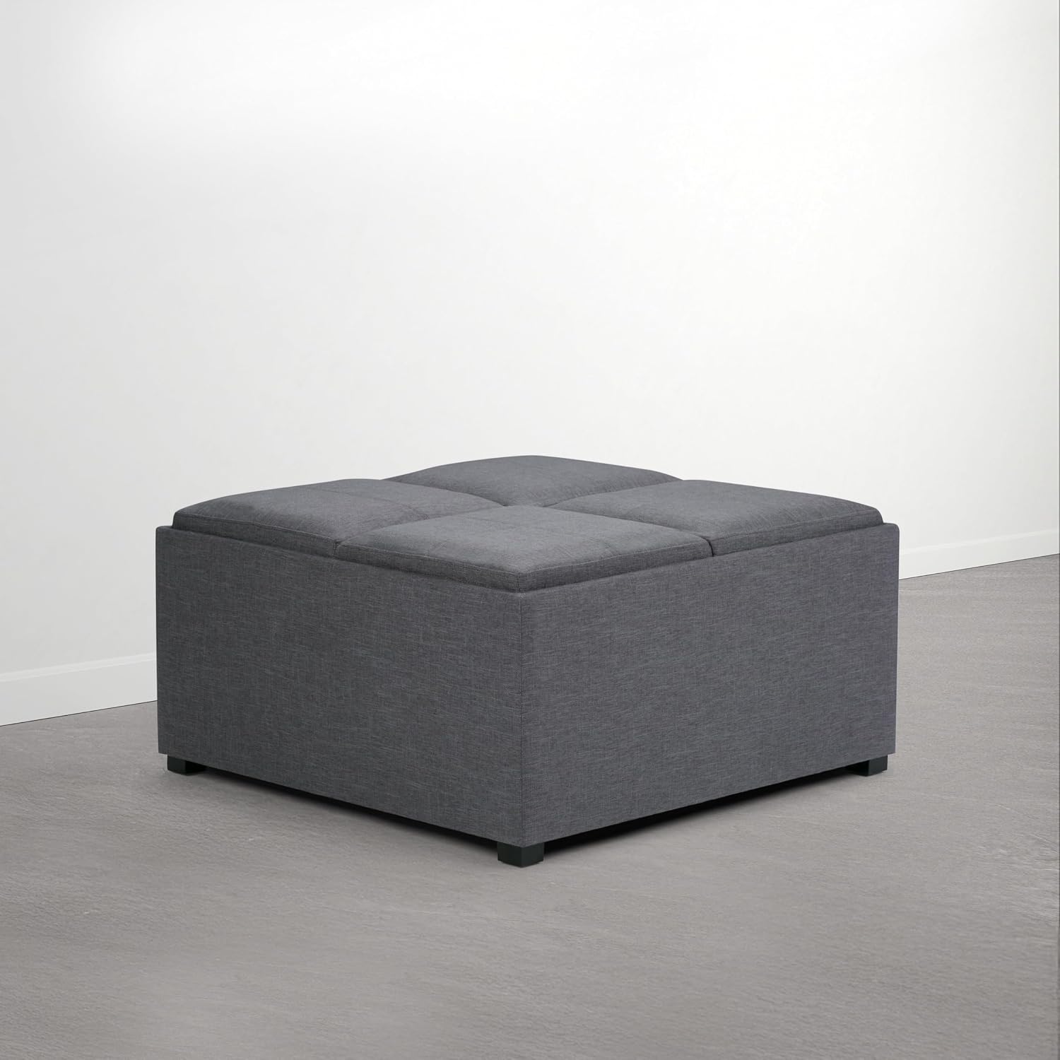 SIMPLIHOME Avalon Wide Contemporary Square Coffee Table Storage Ottoman, Flint Grey,