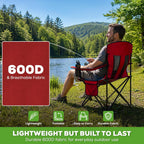 Heavy Duty Camping Chair 2-Pack, 400 LBS Capacity Folding Outdoor Chair with Cooler Bag, Oversized Portable Chair with Mesh Back & Cup Holder for Camping, Fishing, Tailgating (Red)