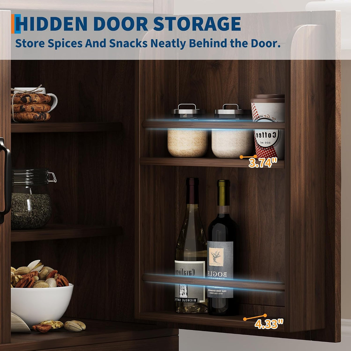 CABIHOME Farmhouse Pantry Cabinet,Freestanding Tall Wood Kitchen Storage with Tempered Glass Doors,Adjustable Shelves Multifunctional Organizer for Dining Room