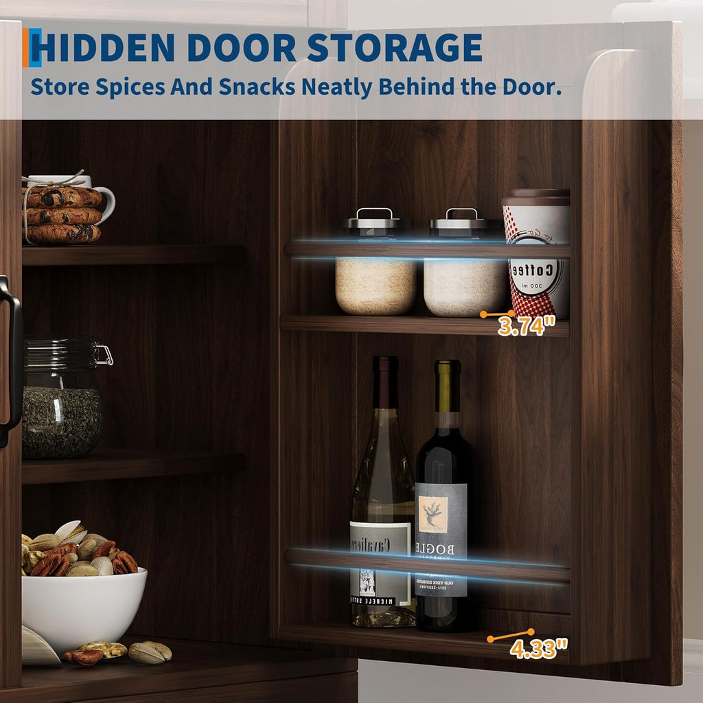 IDEALHOUSE 71.9" Tall Storage Cabinet with 30mm Thickened Board, Tempered Glass Doors & Anti-Tipping Kit, Pantry Storage Cabinet for Kitchen, Dining Room, Living Room