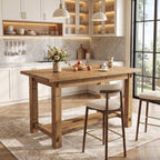 59.05" Solid Wood Home Kitchen Island with Spacious Tabletop | Counter Height Table, Sturdy Frame, Easy to Assemble, Farmhouse Style, Stationary Island for Home, Dining Room, Rustic Brown