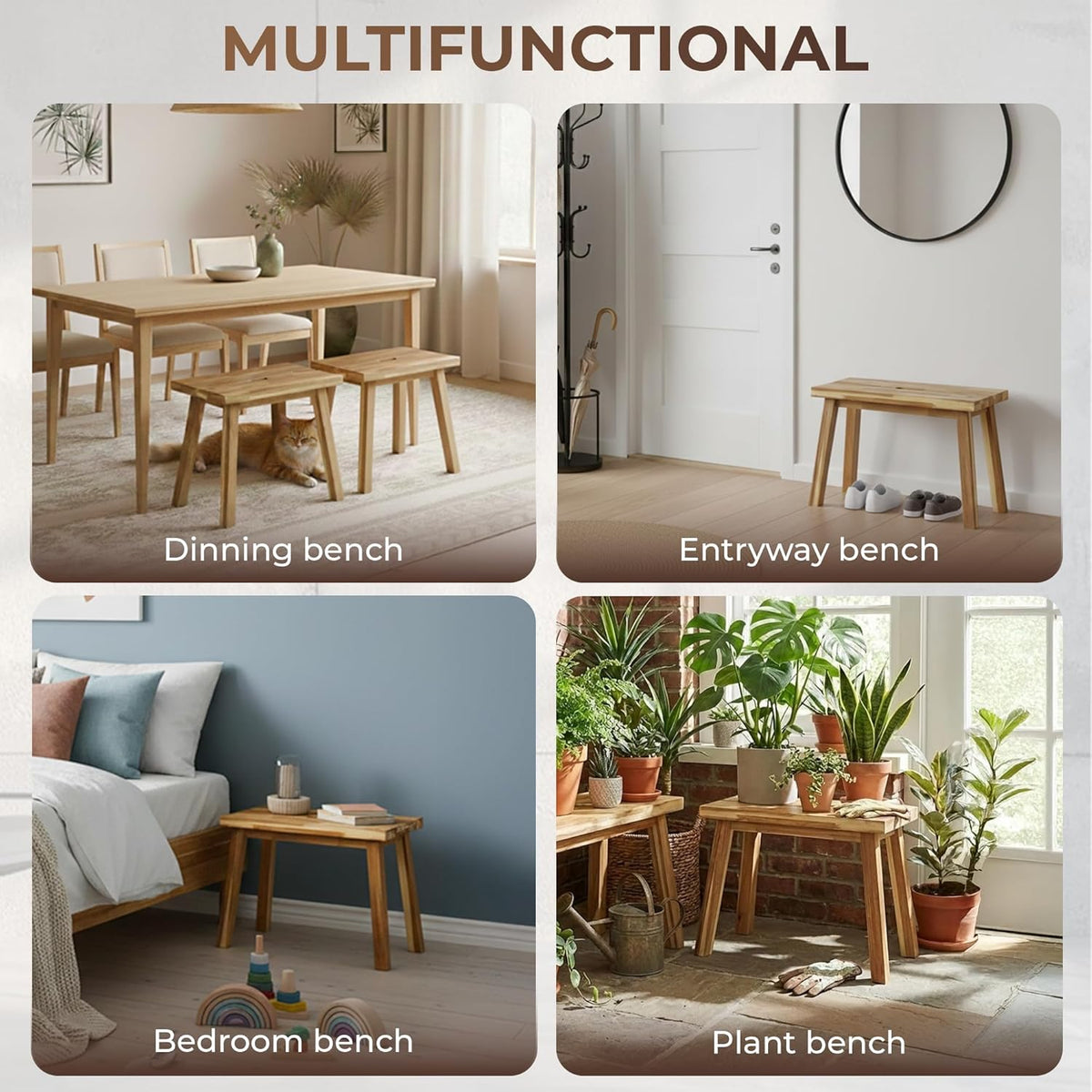ARROWSTONE Solid Wood Bench for Entryway, Make Up Bench, Bed Bench, Dining, Plant Stand - Wooden Bench Indoor (26 inches)