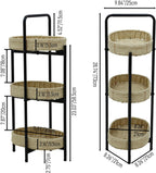 3-Tier Seagrass Woven Side Table, Oval Storage Basket with Trays,Farmhouse Coastal End Table for Living Room, Kitchen, Balcony,Foldable Shelves (Natural)
