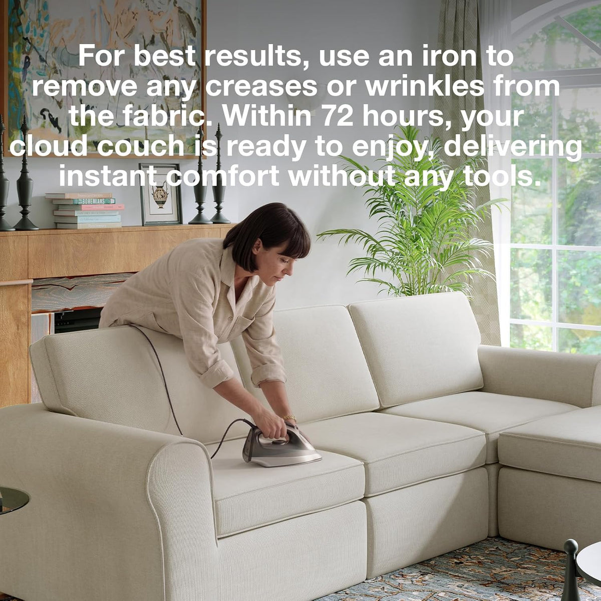 Novilla 108" Modular Sectional Sofa, Modular Sectional Couches for Living Room Bedroom, Chenille Removable Cover Cloud Couch with Smarts Coil® Support L-Shaped Couch(Beige, 3 Seater + 1 Ottoman)