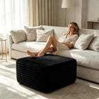 28 Inch Corduroy Square Ottoman Foot Rest, Modular Cloud Sofa Cube Pouf, 250LBS No Assembly Foot Stool for Living Room (Black, 25.7" D x 28" W x 15.7" H)