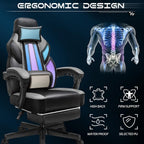 Gaming Chair for Adult, Computer Chair with Footrest Video Game Chair Big and Tall Gaming Chair with Massage Lumbar Support, Adjustable Height and 360° Swivel Seat(Grey)