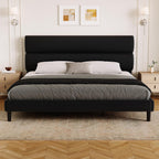 GRUSIGN King Size Platform Bed Frame with Velvet Headboard, Adjustable Height Wooden Slats Support, Upholstered Mattress Foundation, Fits Mattress or Mattress with Box Spring, Easy Assembly, Black