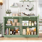 FOTOSOK Buffet Cabinet with Storage, 55.1" Large Sideboard Cabinets, Modern Sideboard Kitchen Cabinet with 4 Fluted Glass Doors, Wood Coffee Bar Buffet Table for Kitchen, Green