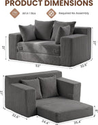 JUIKURY Floor Mini Couch 53 Inch, 3-in-1 Gray Couches Covertible Sofa Bed with 4 Pillows, Small Couches for Living Room, Bedroom, Small Space