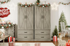 Takywep Freestanding Farmhouse Pantry Cabinet with Barn Doors, Adjustable Shelves & Large Drawers,Versatile Kitchen Storage Cupboard for Dining or Living Room,Pastoral Gray