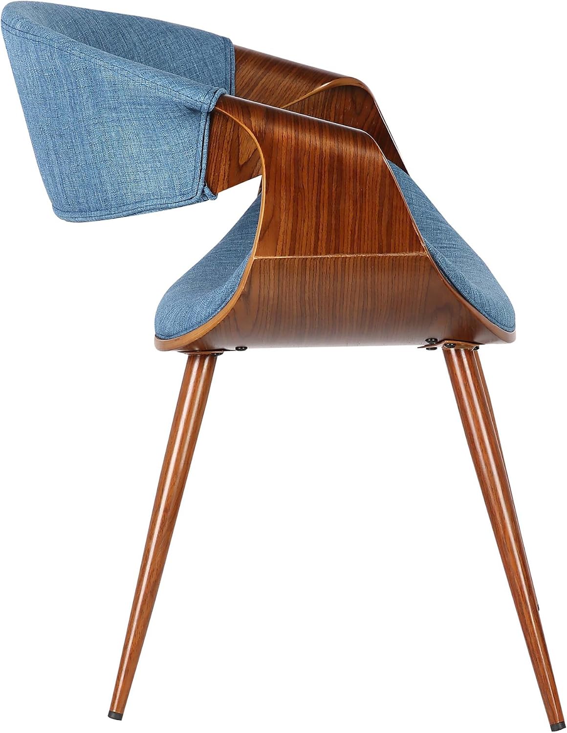 Armen Living Butterfly Mid-Century Dining Chair in Walnut Finish and Blue Fabric - Set of 2