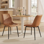VASAGLE Dining Chairs Set of 2, Upholstered Kitchen Chairs, Synthetic Leather, Max. Load 264 lb, Steel Legs, Curved Backrest, for Dining Room, Caramel Brown and Ink Black ULDC090KN03