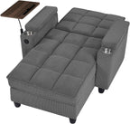 Eafurn Convertible Chaise Lounge Sleeper Chair with Storage and 6-Position Reclining Backrest,Modern Tufted Recliner Lounge Chaise Chair with Swivel Tray Table & USB Port for Living Room
