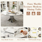 Montary 59” Modern Round Dining Table for 6-8, Artificial Marble Dining Room Table with Lazy Susan, Stainless Steel Black Titanium Hourglass Base, Sintered Stone Top Dining Table (Only Table)