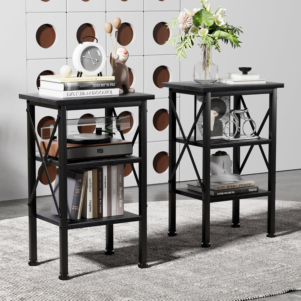 VECELO Modern Nightstands X-Design Side End Table Night Stand with Storage Shelf for Bedroom,Living Room