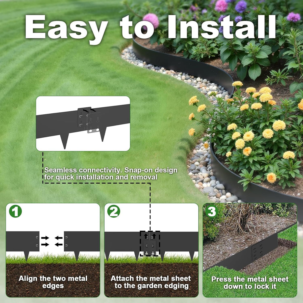 Steel Landscape Edging 6-Pack, 10" H X 40" L Bendable Metal Edging for Landscaping, No-Dig Metal Landscaping Edging for Yard, Lawn Edge, Pathway & Flower Beds (20Ft Total)