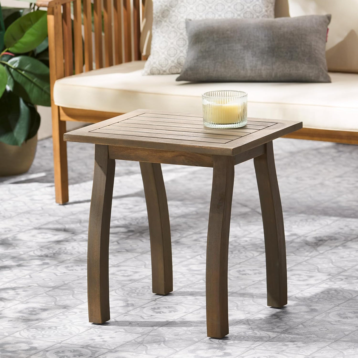 Selma Accent Table: Modern Acacia Wood Side Table - Compact 19x19 Inch End Table for Small Space Living & Home Office Use
