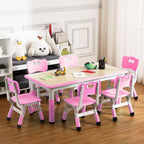 GarveeHome Kids Table and 6 Chair Set - Height Adjustable, Multifunctional Desk, Ergonomically Designed Chairs, Max 300 LBS, for Ages 2-10, Classroom, Daycares, Home