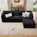 KKL Sectional Modular Couch for Living Room, L Shaped Corduroy Couches with 1 Ottomans, 4 Seater Oversized Sofa, Soft Fabric Modern Sofa, Black