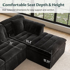 142" Modular Cloud Sectional Couch with Ottoman, Modern Upholstered Compressed Sofa with Deep Seat, Comfy U-Shape Corduroy Couches for Living Room, No Assembly Required, Black