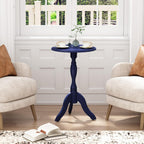 HLR Round Small End Table, Wooden Pedestal Side Coffee Tables, Vintage Accent Nightstand for Living Room, Bedroom, Entryway, Dark Blue