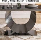 Modern Expandable Dining Table 62.99" to 94.48", 6-10" Marble Look Sintered Stone Rectangular Dining Table with Black Carbon Steel Crescent Legs, Save Dining Room Kitchen Space (Knight Black)