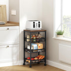Hoctieon Rolling Storage Cart, 4-Tier 11.8" Wide Panel Kitchen Storage Cart, Utility Carts with Handle & Wheels, Mobile Shelving Unit, Metal Frame Narrow Carts for Home Kitchen, Laundry, Rustic Brown