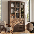 80" Modular Kitchen Pantry Cabinet, 2-in-1 Freestanding Tall Pantry Cabinet with Glass Doors & Adjustable Shelves, Large Hutch Storage Cabinet for Kitchen & Living Room (2, Cracked Oak, AB)