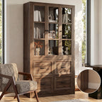 80" Modular Kitchen Pantry Cabinet, 2-in-1 Freestanding Tall Pantry Cabinet with Glass Doors & Adjustable Shelves, Large Hutch Storage Cabinet for Kitchen & Living Room (2, Cracked Oak, AB)