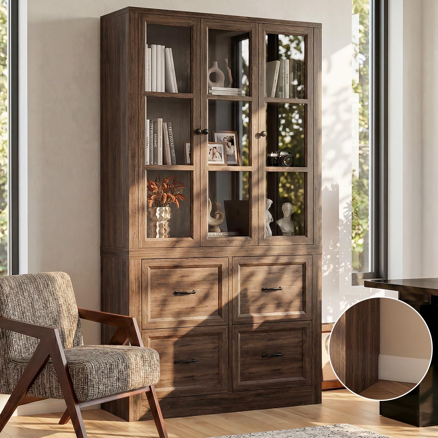 80" Modular Kitchen Pantry Cabinet, 2-in-1 Freestanding Tall Pantry Cabinet with Glass Doors & Adjustable Shelves, Large Hutch Storage Cabinet for Kitchen & Living Room (2, Cracked Oak, AB)