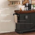 53" Large Kitchen Island with 3.5" Thick Desktop, Spice and Towel Racks, Rolling Kitchen Island with Storage on 5 Wheels, 2 Extra-Large Drawers, for Home, Kitchen, Dining Room, Black